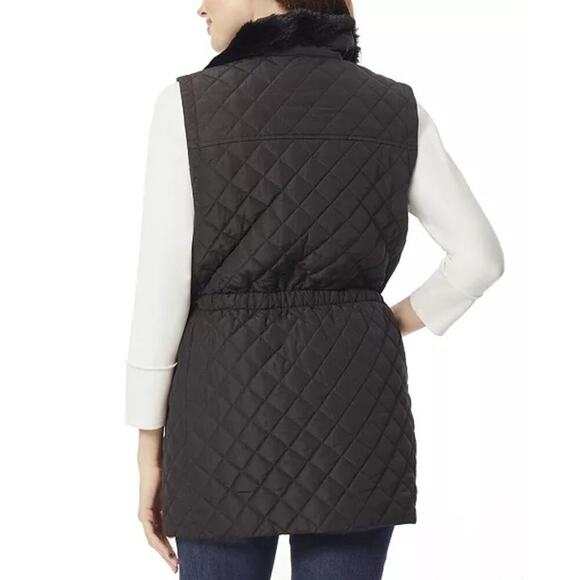 Jones New York Signature Black Women's Faux-Fur Collar Quilted Long Vest L NWOT - Picture 2 of 7